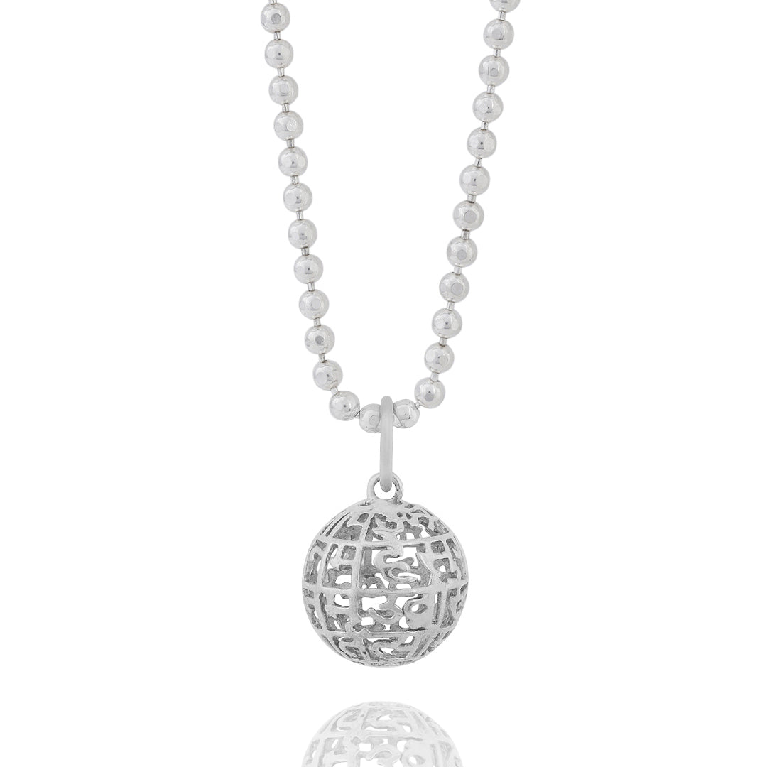 Maha Mrityunjaya Mantra Prayer ( pendant Globe - Silver)