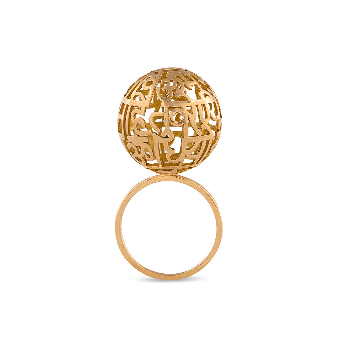 Gayatri Mantra Globe Ring  (Large-Gold)