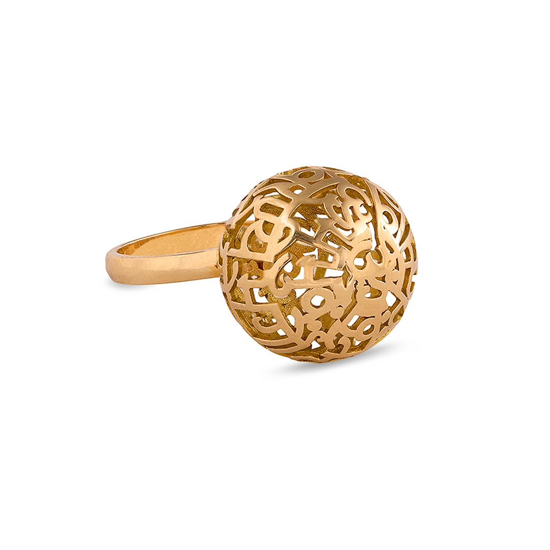 Gayatri Mantra Globe Ring  (Large-Gold)
