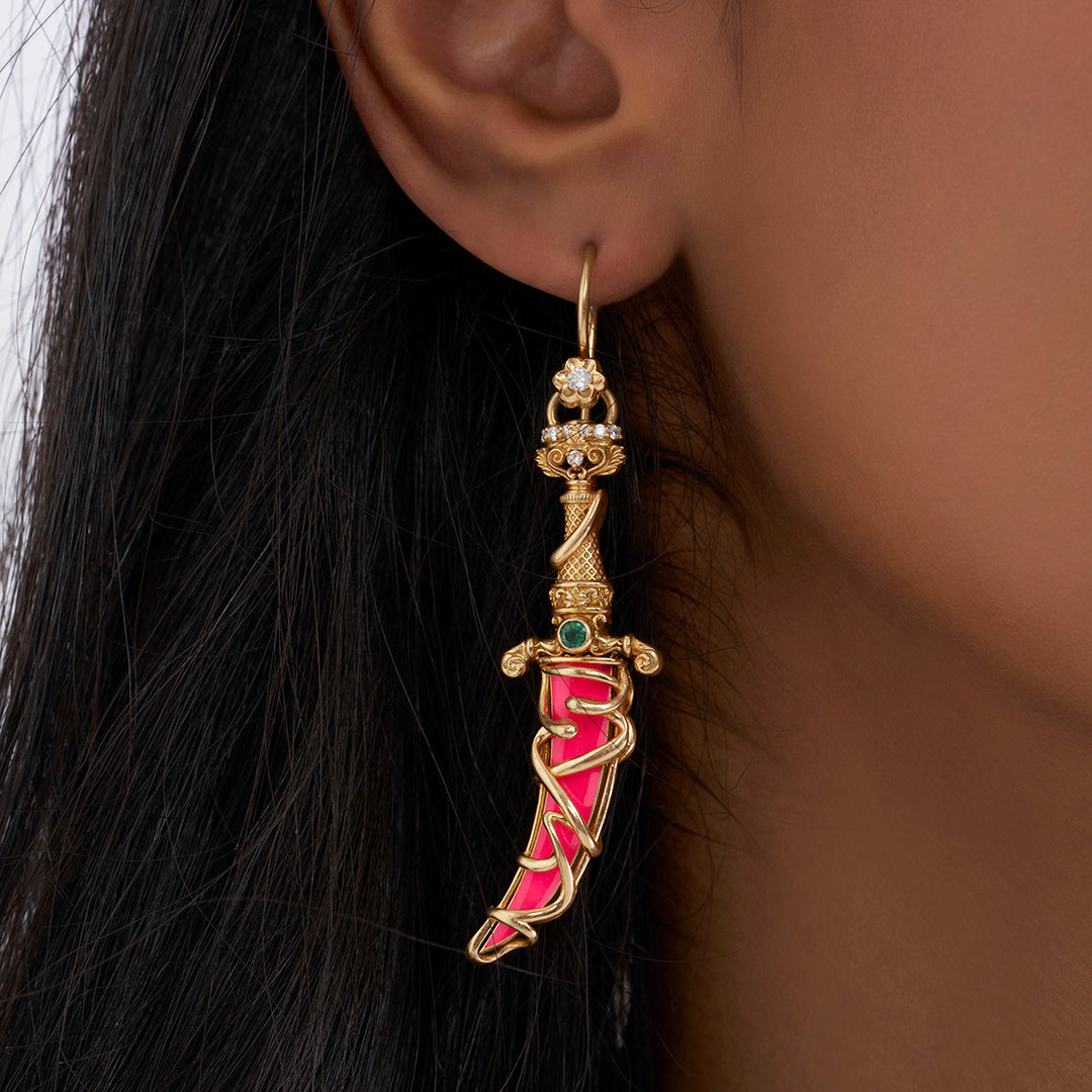 Kirpan Inspired Earrings (Gold &amp; Diamonds)