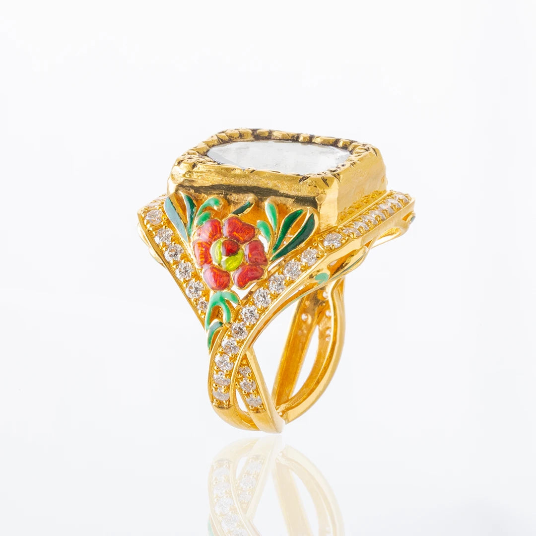 The Royal Wilder Rose Ring (Large Polki Squarish)