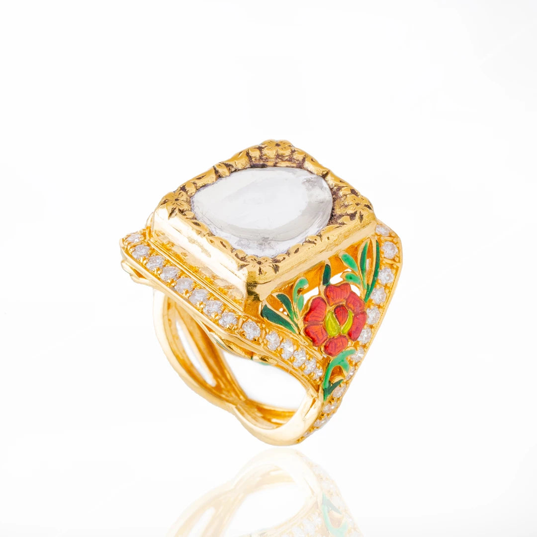 The Royal Wilder Rose Ring (Large Polki Squarish)