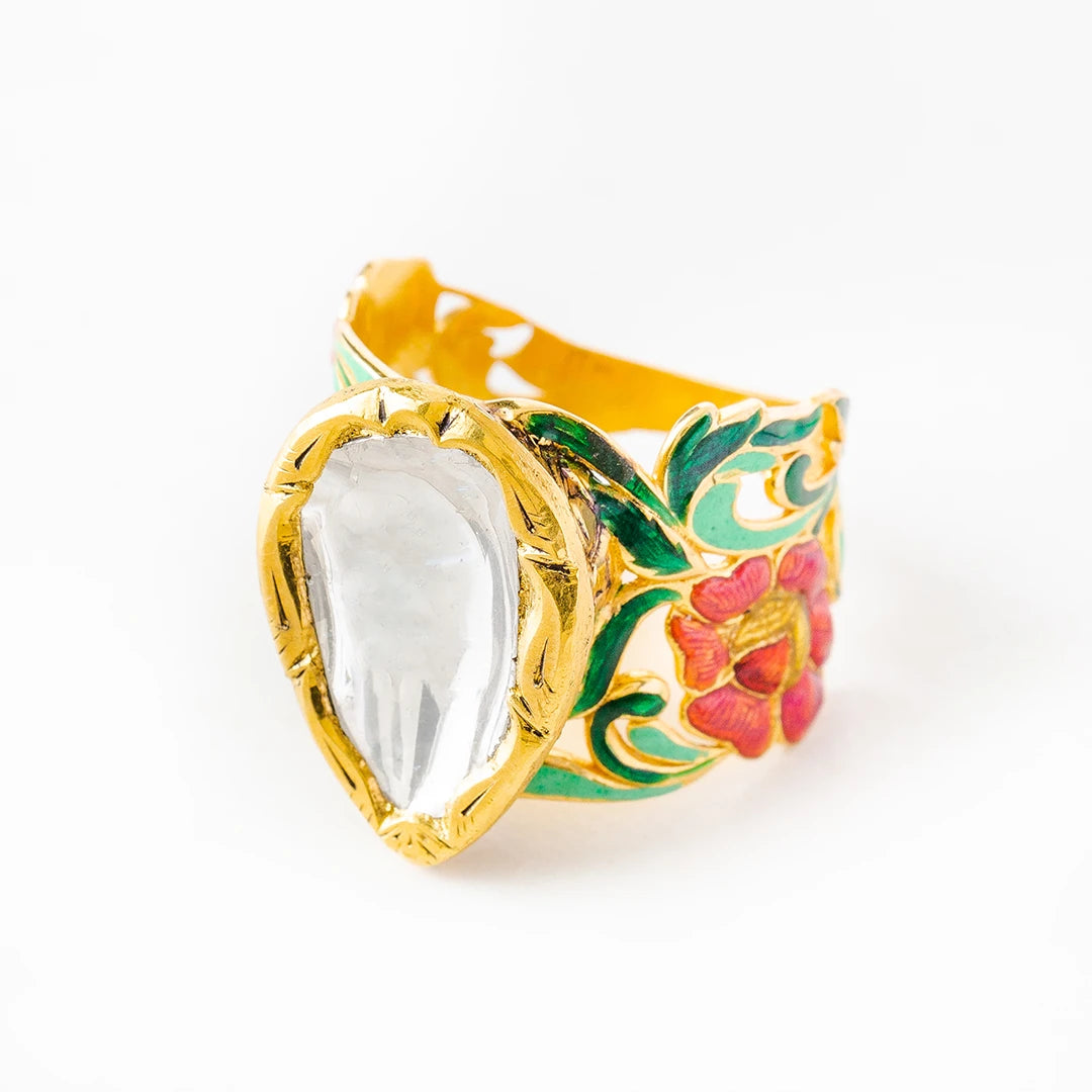 The Wilder Rose Ring (Large Pear Polki)