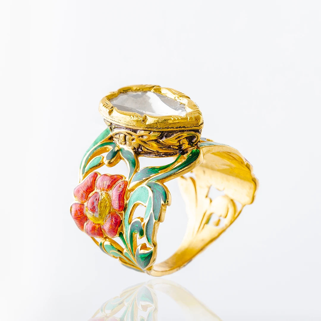 The Wilder Rose Ring (Small Pear Polki)